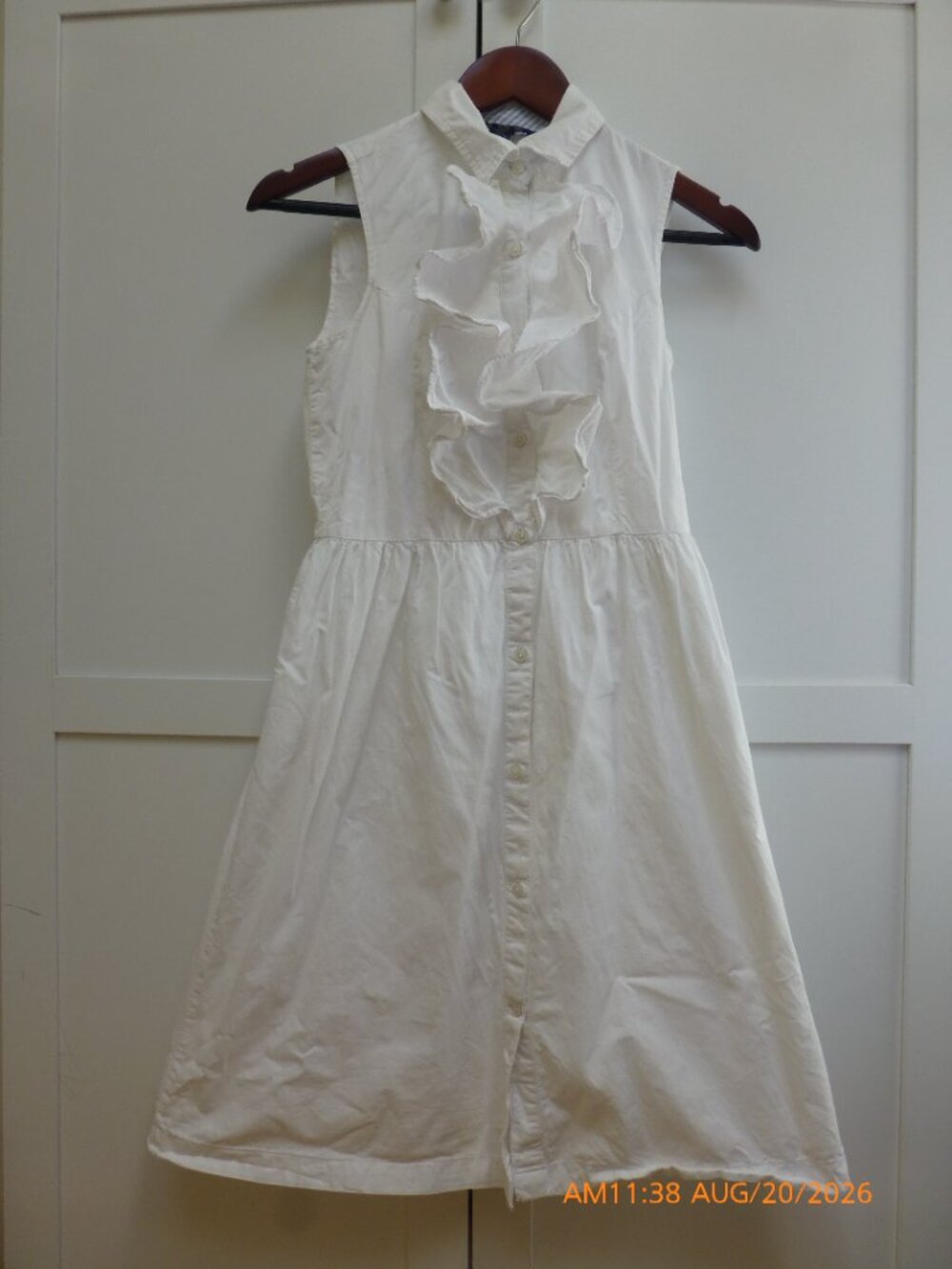 Tommy Hilfiger Sleeveless Oxford Ruffle Shirtdress size XS White Preppy Nautical
